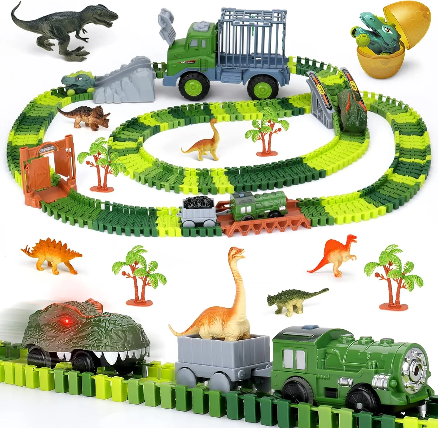 𝗙𝗜𝗢𝗡𝗣𝗛𝗘𝗢 Dinosaur Toy Track for Kids 3-5, Flexible Race Track with Dino Figures 5 Years Old Race Car Track Dinosaur World Train Rail Road Gift for Boy Girl 4 5 6 7 8 Year Old