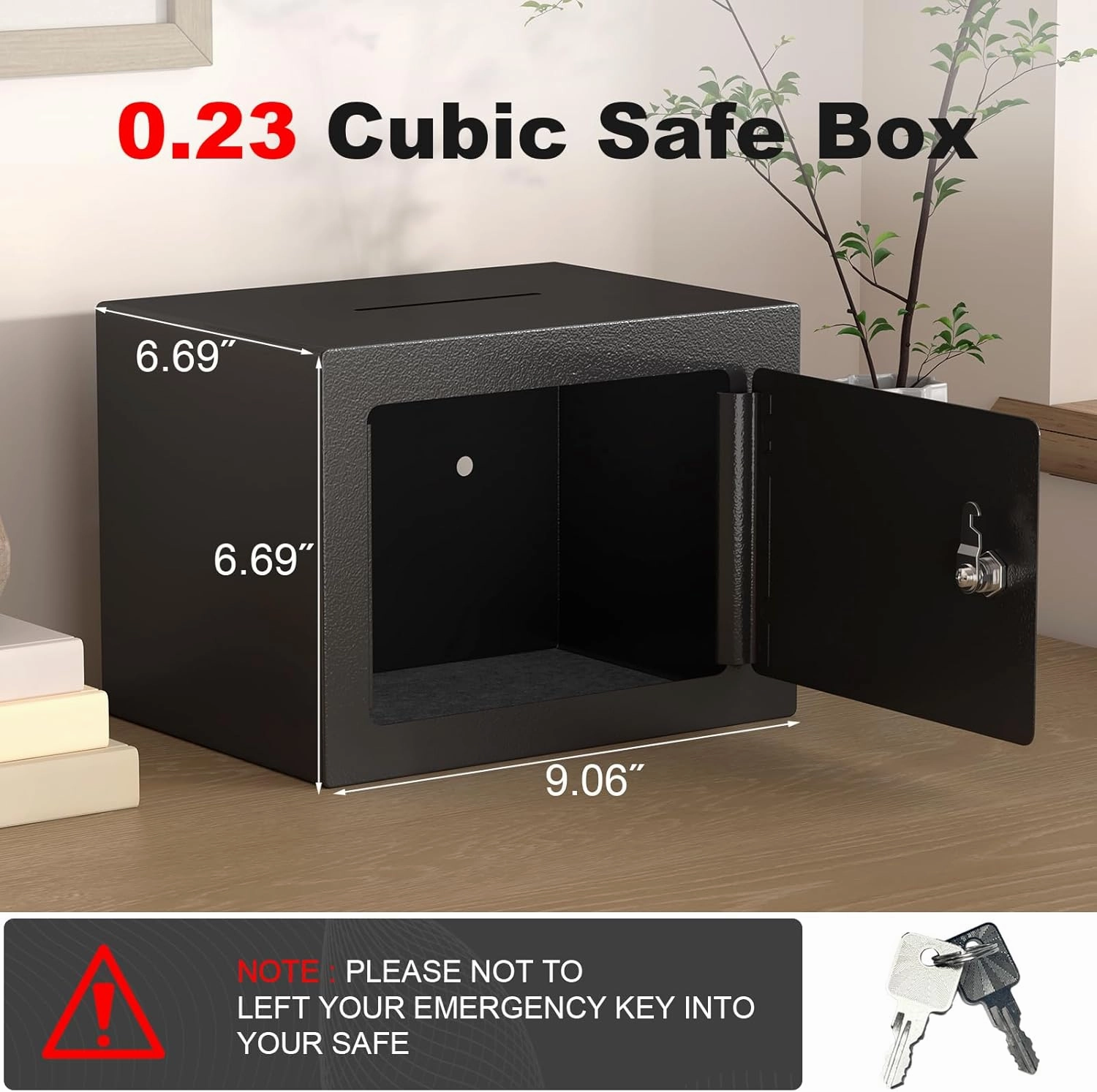 0.23 Cubic Money Safe for Cash, Black Personal Safety Box, Safe with Key, Steel Security Safes, Money Storage for Home, Fire Proof SafeBox, Small Safes for Cash Jewelry