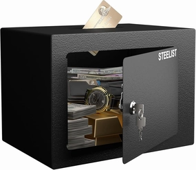 0.23 Cubic Money Safe for Cash, Black Personal Safety Box, Safe with Key, Steel Security Safes, Money Storage for Home, Fire Proof SafeBox, Small Safes for Cash Jewelry