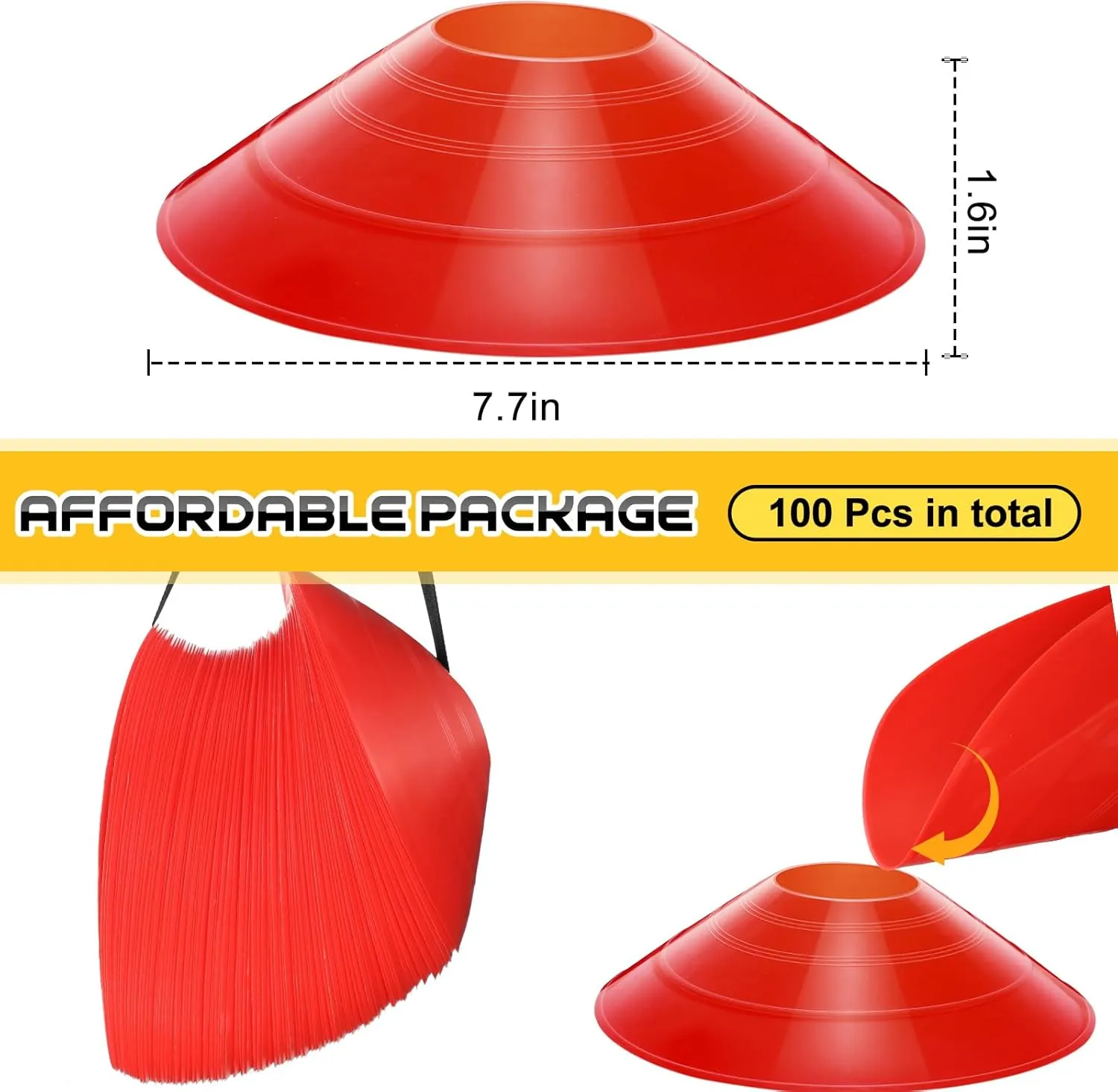 100 Pcs Soccer Training Cones Kit Field Pro Disc Cones with Strap Carry Bag Agility Sports Drill Cones for Gym Practice