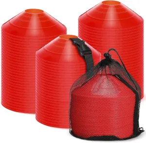 100 Pcs Soccer Training Cones Kit Field Pro Disc Cones with Strap Carry Bag Agility Sports Drill Cones for Gym Practice