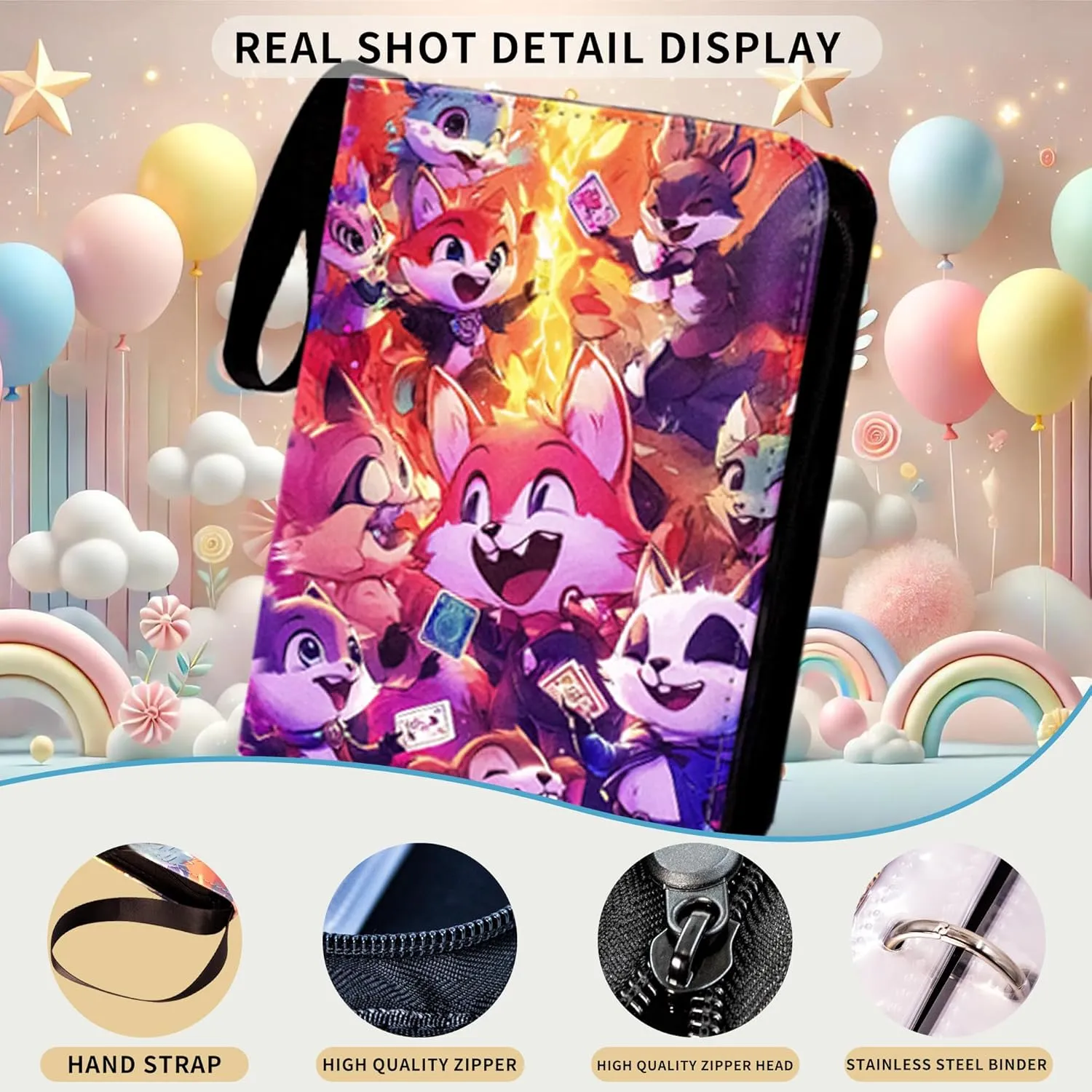 1000  double-sided loose leaf Collector Album 9 Pocket Card Binder Advanced Zipper Card Binding Device TCG sports trading card binder（Cartoon style） (9-color-1080)