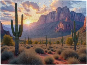 1000 Piece Adult Jigsaw Puzzle Desert Sunset Landscape Challenging & Relaxing Cactus Puzzle for Adults Home Décor Fun Activity & Unique Gift Idea