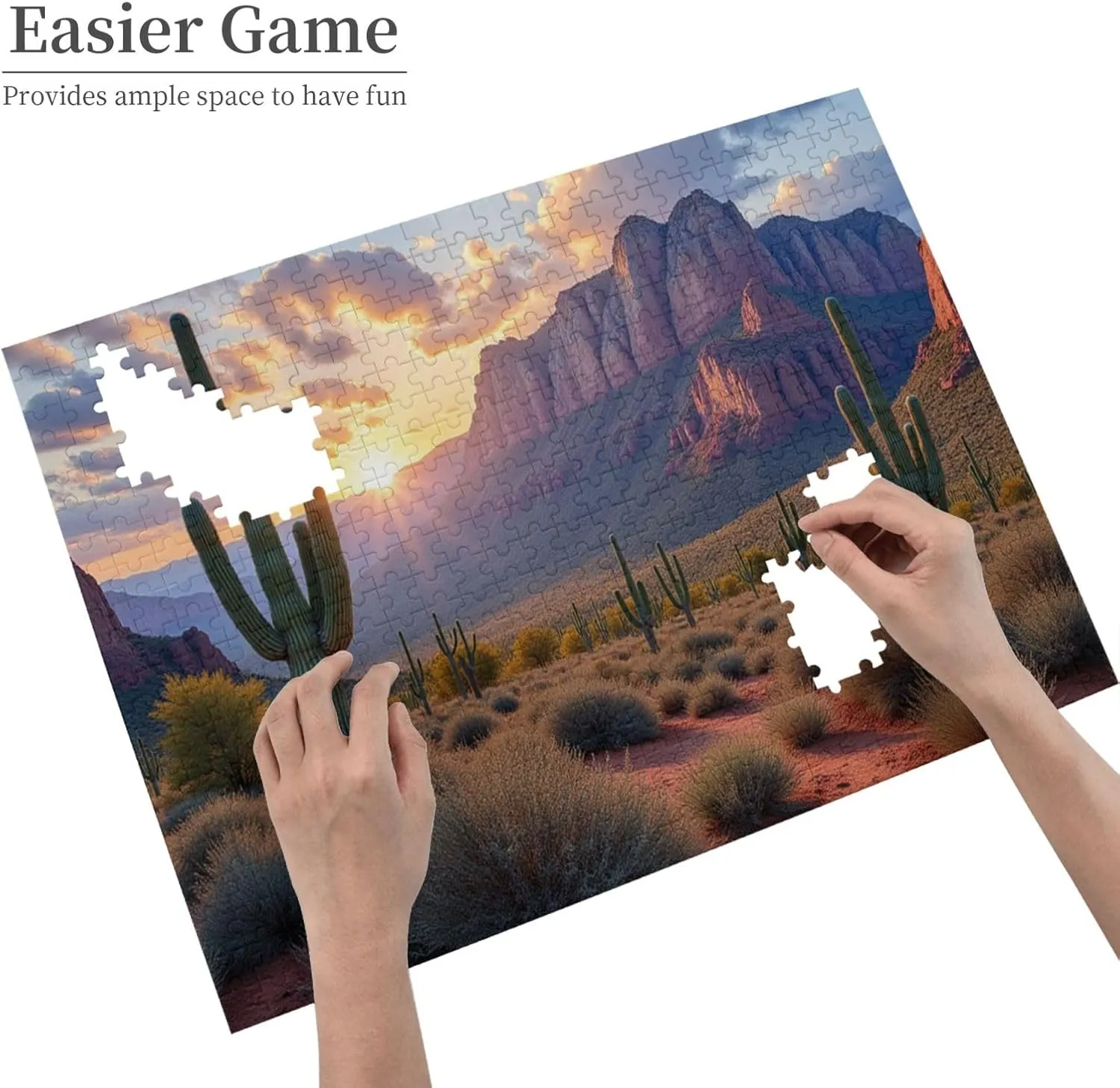 1000 Piece Adult Jigsaw Puzzle Desert Sunset Landscape Challenging & Relaxing Cactus Puzzle for Adults Home Décor Fun Activity & Unique Gift Idea