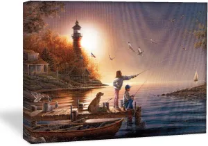 1000 Piece Jigsaw Puzzle for Adults - Kids Fishing with Dogs and Ducks by The River - 1000 pc Colorful Camping Fishing Picnic Jigsaw