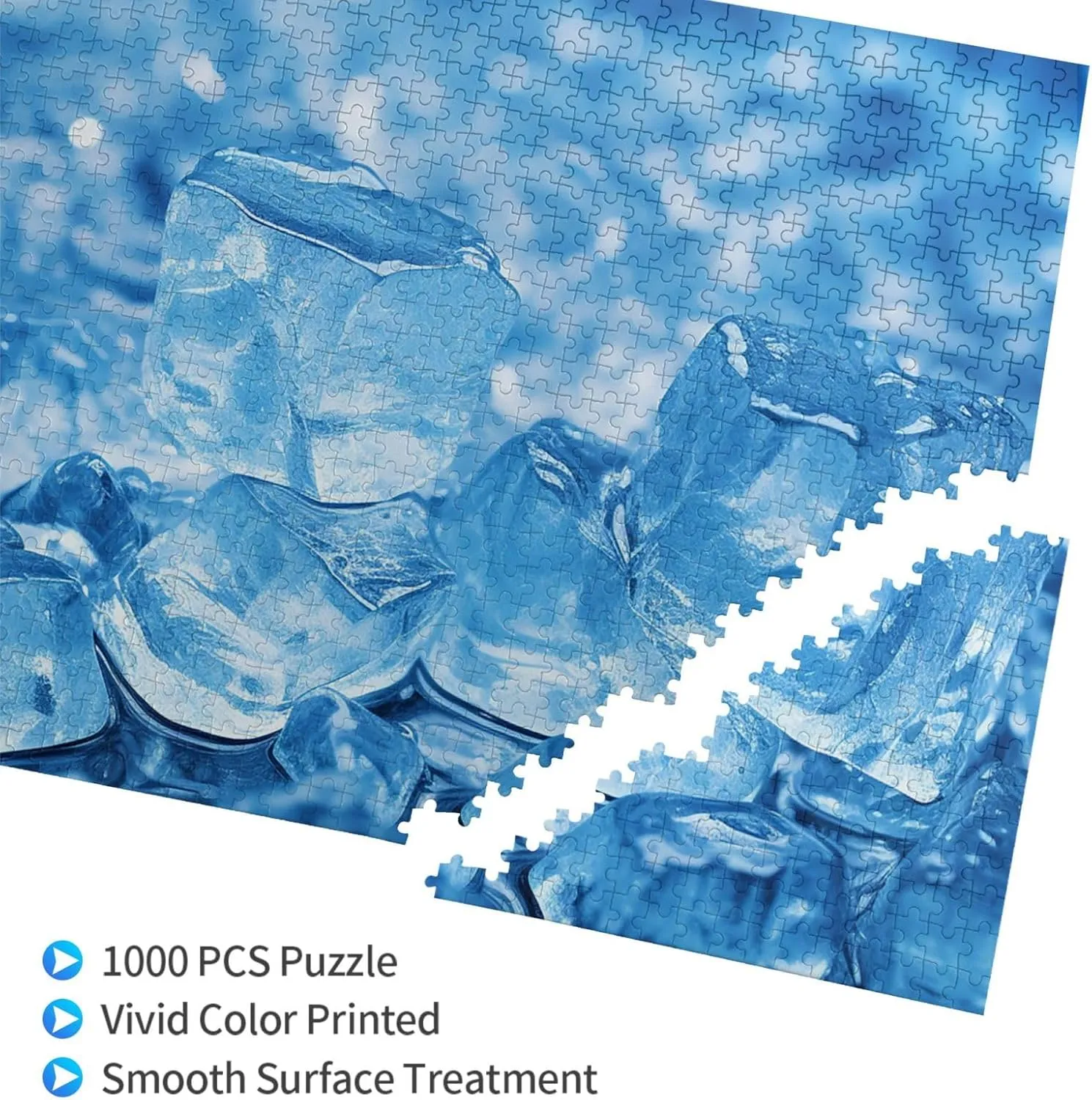 1000 Piece Jigsaw Puzzle for Adults Personalized Picture Puzzle Blue ice Cube Background Customized Wooden Puzzle for Family, Birthday, Wedding, Game Nights Gifts, 29.5"x19.7"