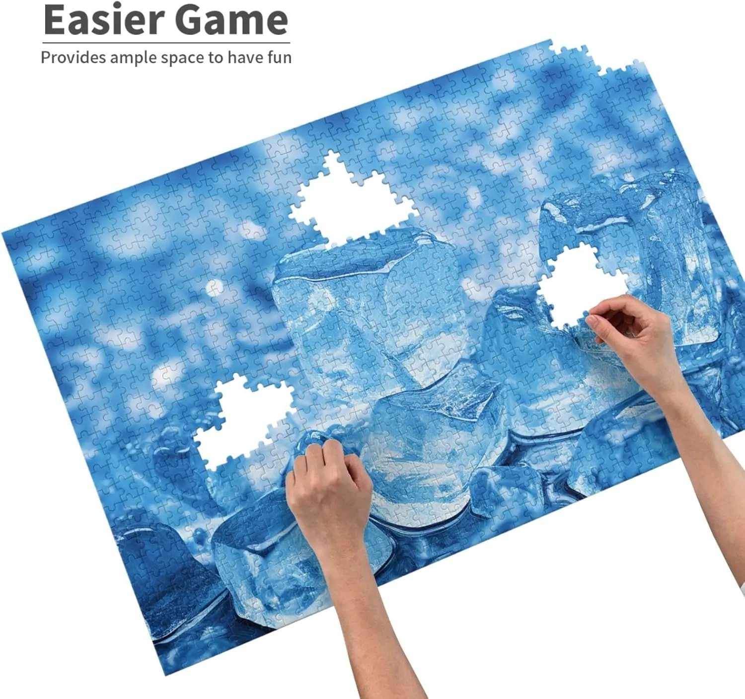 1000 Piece Jigsaw Puzzle for Adults Personalized Picture Puzzle Blue ice Cube Background Customized Wooden Puzzle for Family, Birthday, Wedding, Game Nights Gifts, 29.5"x19.7"