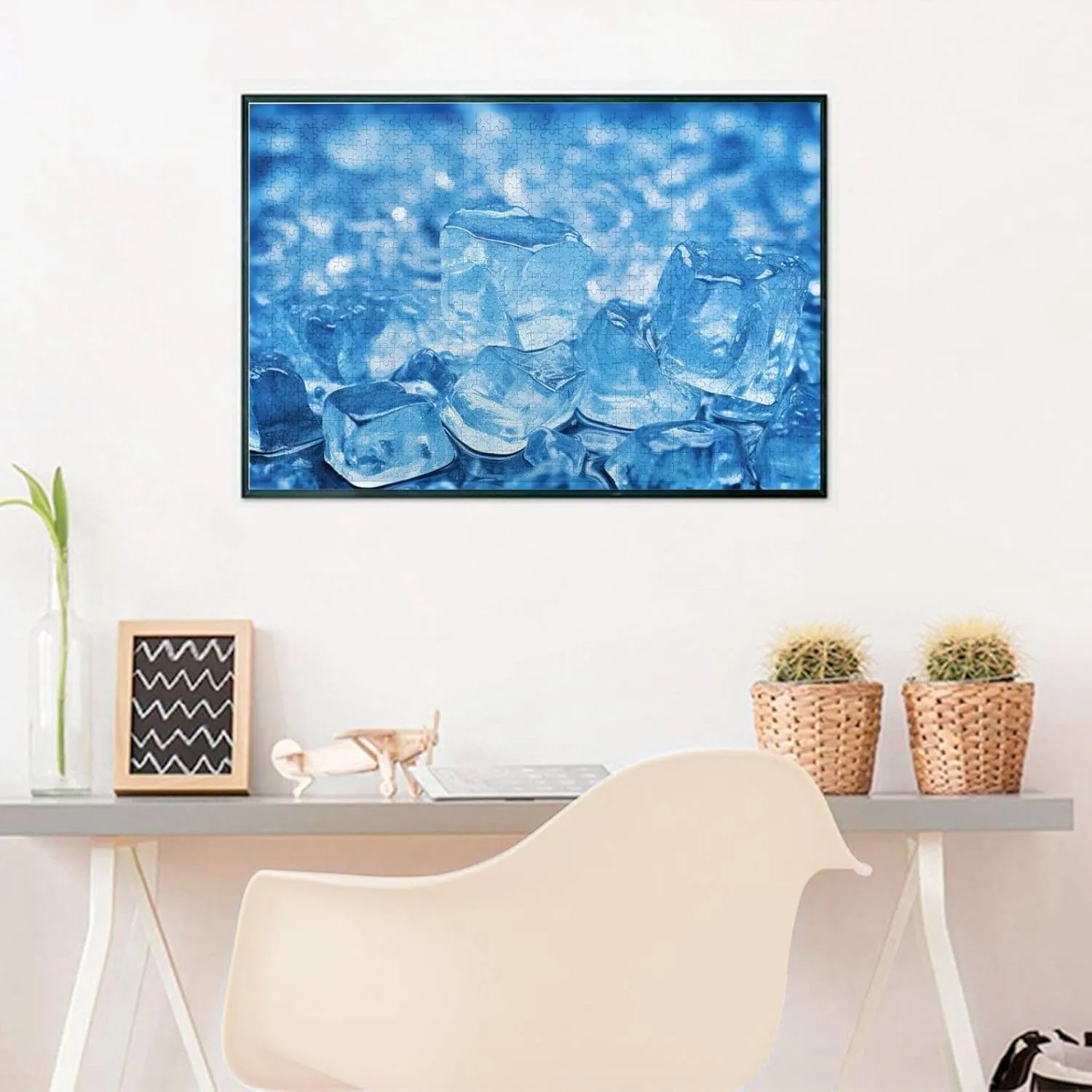 1000 Piece Jigsaw Puzzle for Adults Personalized Picture Puzzle Blue ice Cube Background Customized Wooden Puzzle for Family, Birthday, Wedding, Game Nights Gifts, 29.5"x19.7"