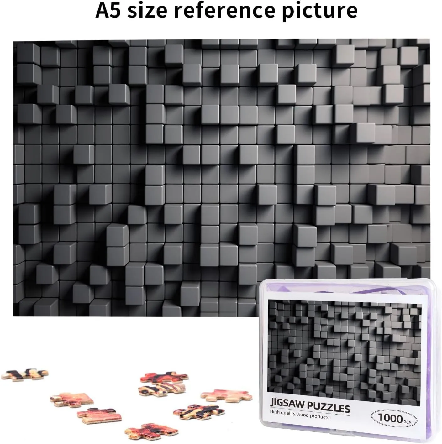 1000 Piece Jigsaw Puzzles for Adults Challenging Puzzle Wooden Picture Puzzle Personalized Custom Gray Cube Wood Puzzle for Family Game Nights Gifts 29.5x19.7 inches Puzzle