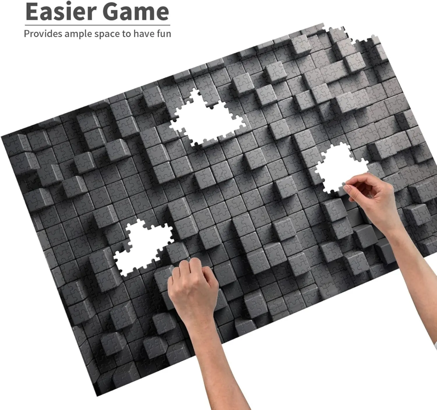 1000 Piece Jigsaw Puzzles for Adults Challenging Puzzle Wooden Picture Puzzle Personalized Custom Gray Cube Wood Puzzle for Family Game Nights Gifts 29.5x19.7 inches Puzzle