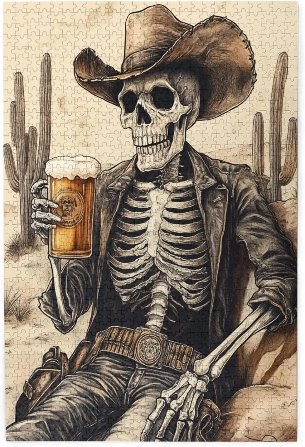 1000 Piece Wooden Puzzle for Adults,The Skeletons in The Desert Drink Alcohol,Brain Training Challenge,Stress Relief Activity,Unique Artwork for Adults,Eco-Friendly Woodens Pieces
