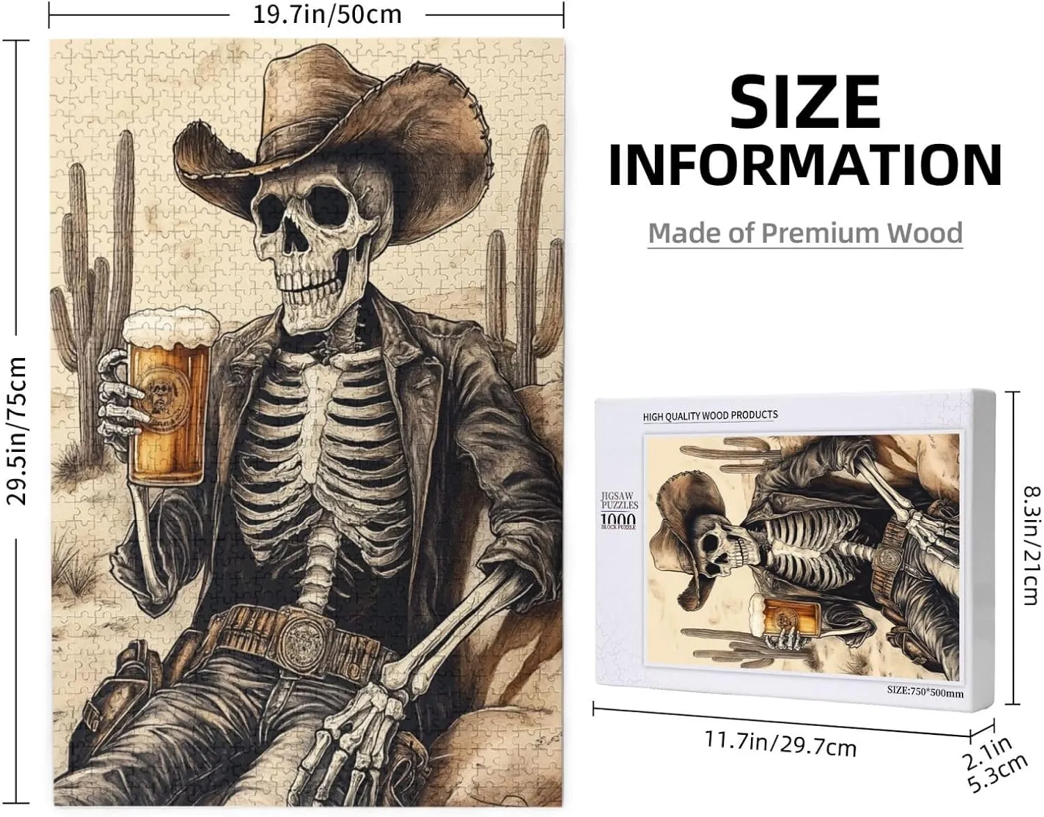 1000 Piece Wooden Puzzle for Adults,The Skeletons in The Desert Drink Alcohol,Brain Training Challenge,Stress Relief Activity,Unique Artwork for Adults,Eco-Friendly Woodens Pieces