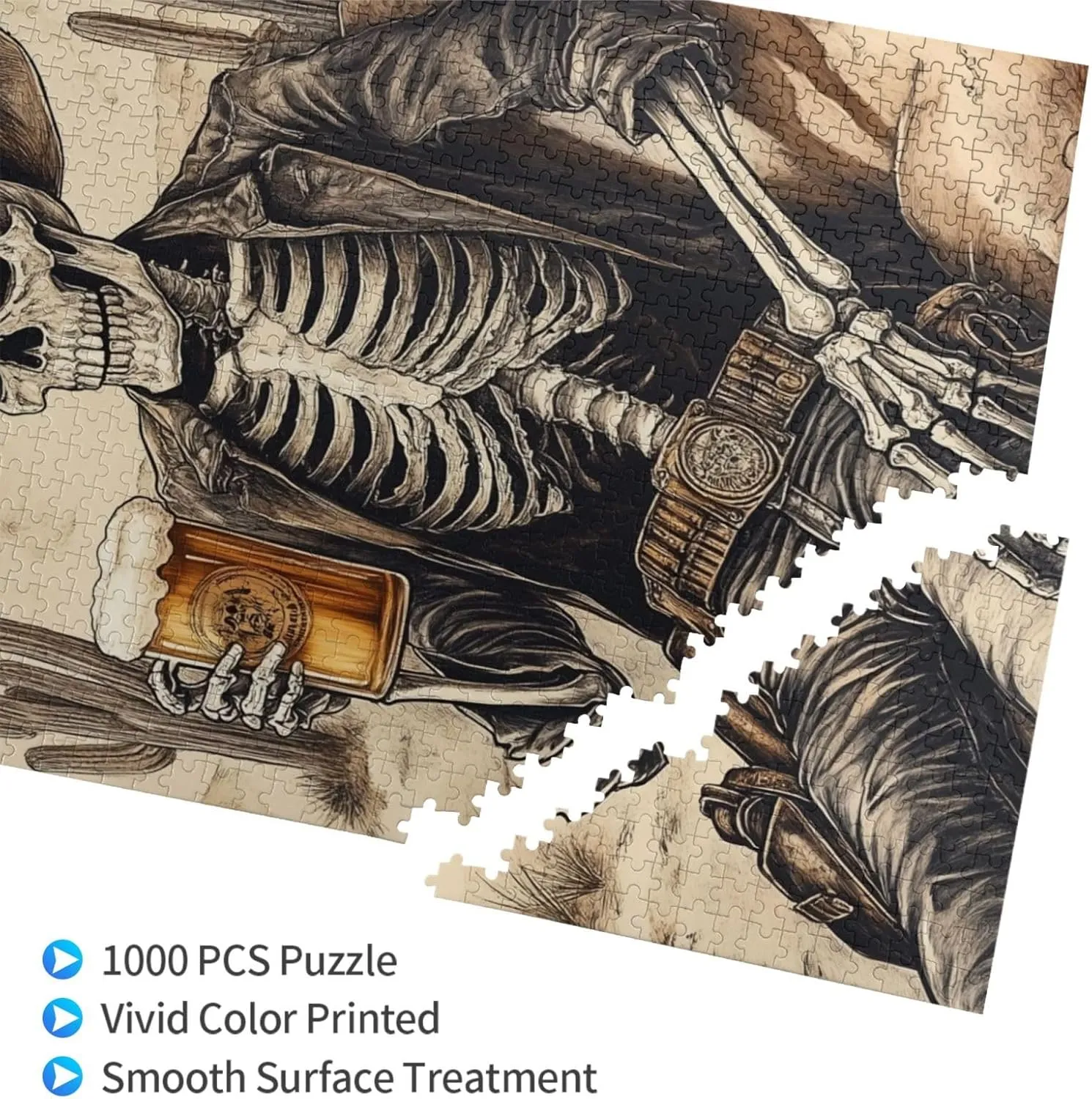 1000 Piece Wooden Puzzle for Adults,The Skeletons in The Desert Drink Alcohol,Brain Training Challenge,Stress Relief Activity,Unique Artwork for Adults,Eco-Friendly Woodens Pieces