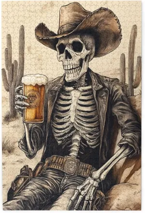 1000 Piece Wooden Puzzle for Adults,The Skeletons in The Desert Drink Alcohol,Brain Training Challenge,Stress Relief Activity,Unique Artwork for Adults,Eco-Friendly Woodens Pieces
