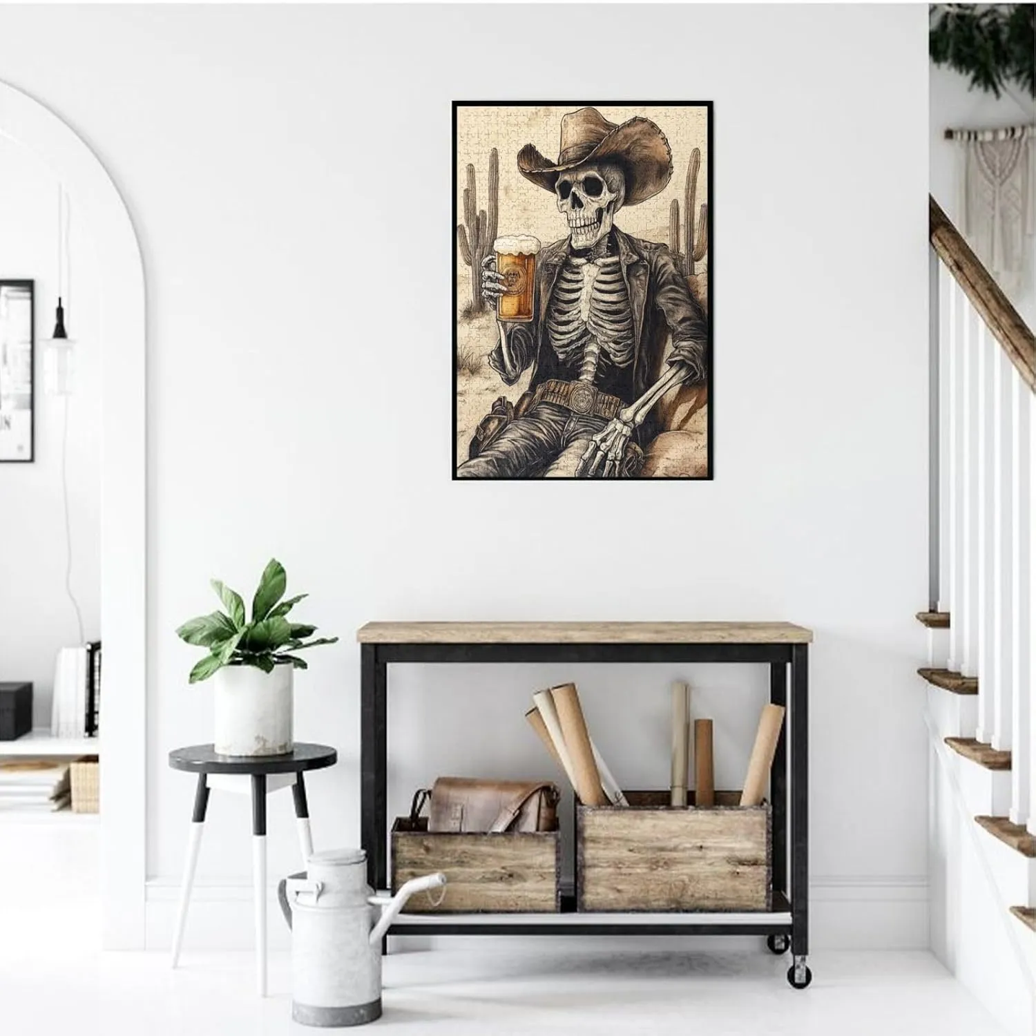 1000 Piece Wooden Puzzle for Adults,The Skeletons in The Desert Drink Alcohol,Brain Training Challenge,Stress Relief Activity,Unique Artwork for Adults,Eco-Friendly Woodens Pieces