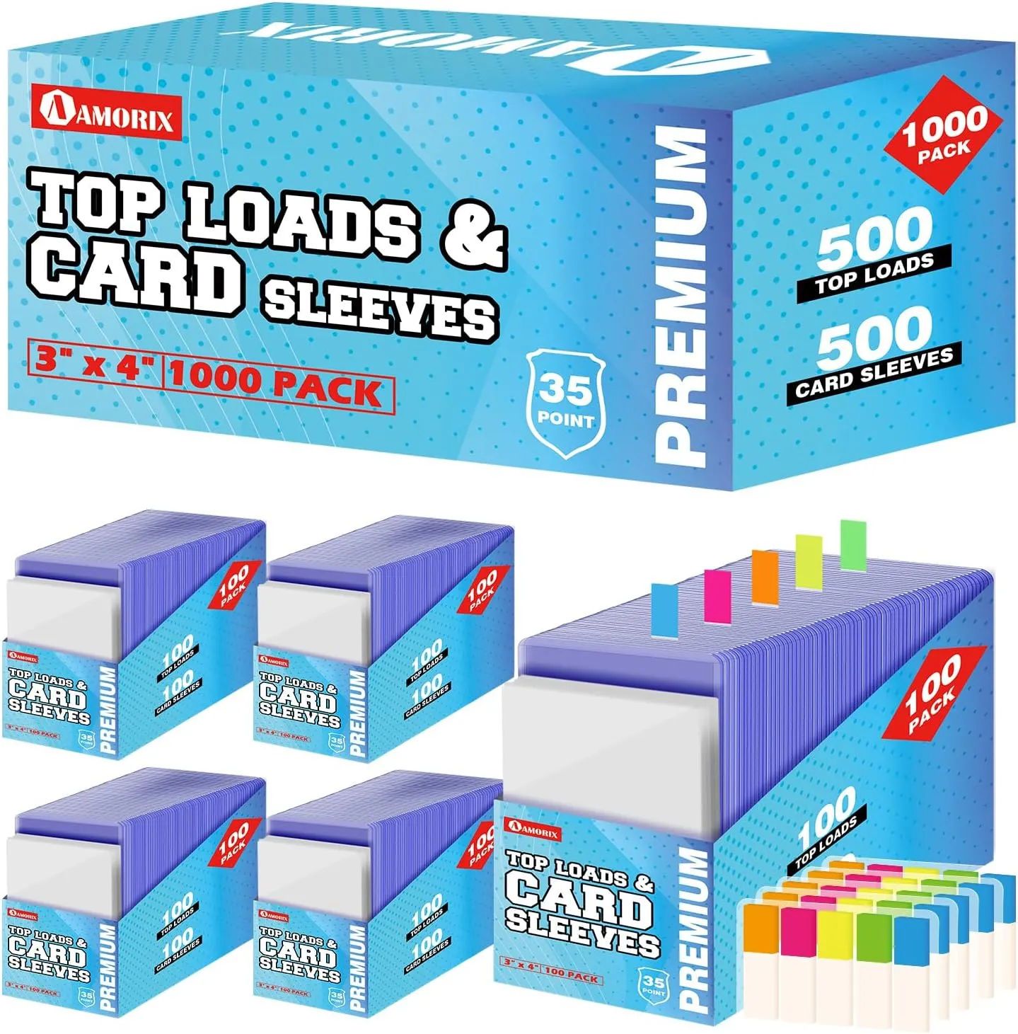 1000 Trading Cards Sleeves Top Loads, 3"X4" Baseball Card Protectors Hard Plastic, Toploads Binder Penny Sleeves for Sports Football Game (500 Hard Loads   500 Soft Sleeves)
