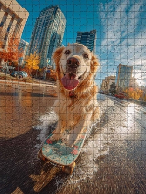 1000 Piece Jigsaw Puzzle for Adults Golden Retriever Skateboarding in The City Challenging and Joyful Puzzle Game for Dog Lovers Wall Decor Gift Family Game Night Fun
