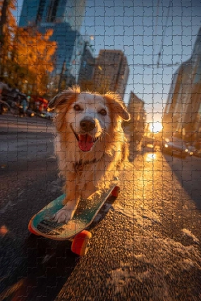 1000 Piece Jigsaw Puzzle for Adults Skateboarding Dog in City Sunset Challenging and Joyful Puzzle Game for Dog Lovers Wall Decor Gift Family Game Night Fun