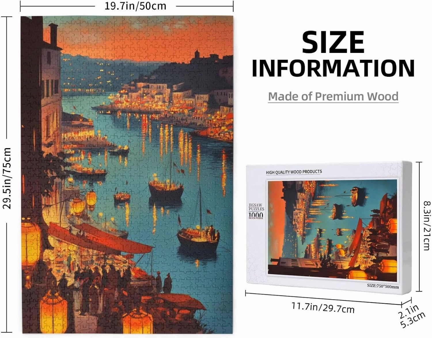 1000 Piece Wooden Jigsaw for Adults,Urban Waterway Sailing Puzzle，Challenging City River & Boat Landscape Art，Pieces Fit Together Perfectly,Enjoy Solving Process,Gifts fro Friends