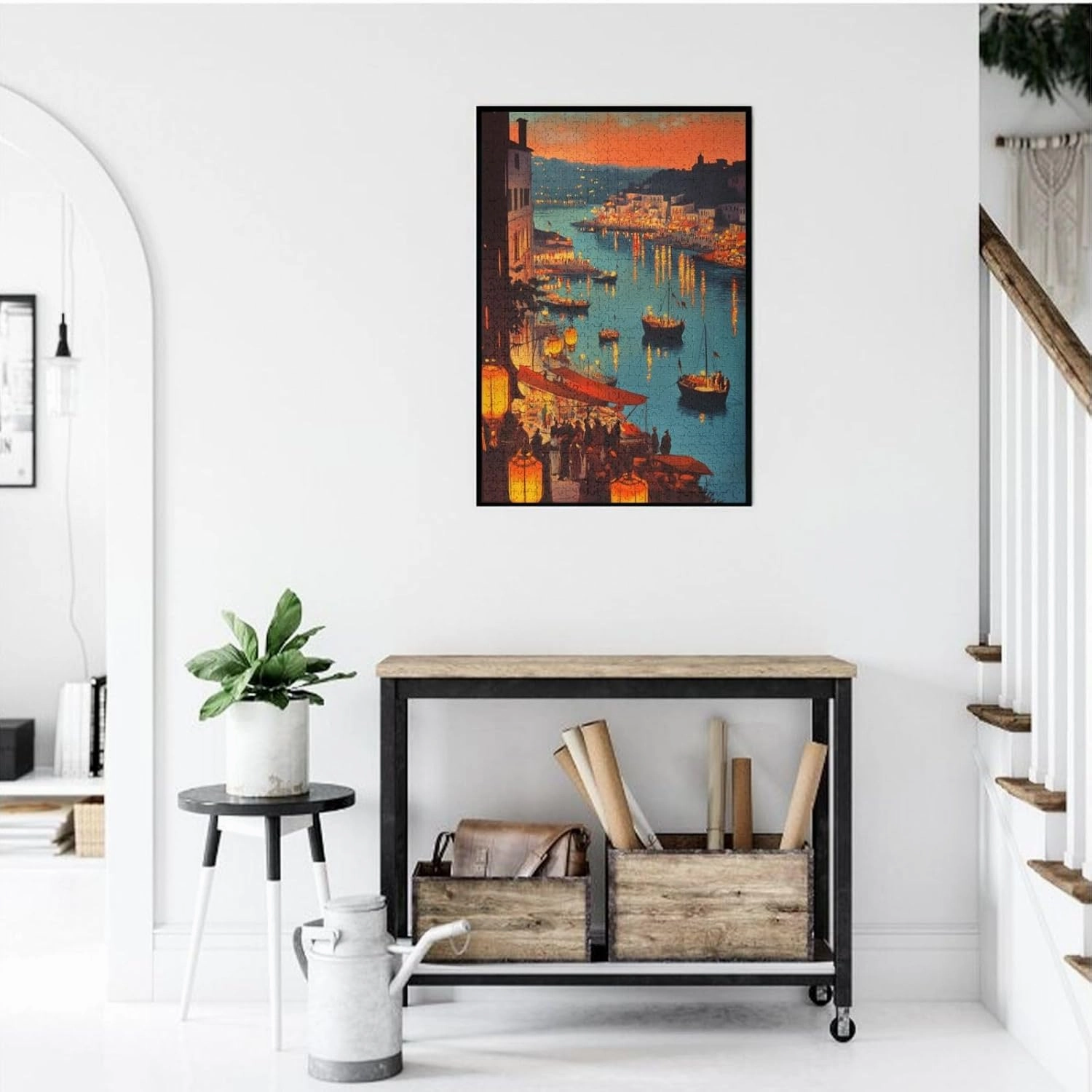 1000 Piece Wooden Jigsaw for Adults,Urban Waterway Sailing Puzzle，Challenging City River & Boat Landscape Art，Pieces Fit Together Perfectly,Enjoy Solving Process,Gifts fro Friends