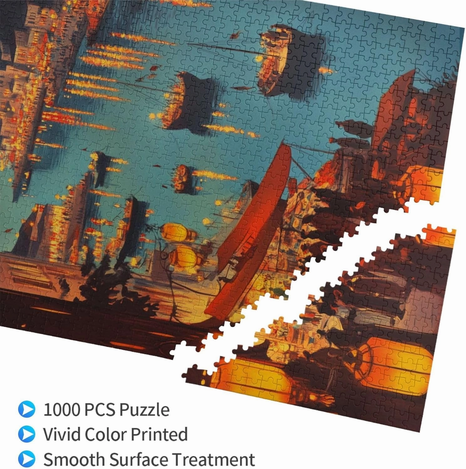 1000 Piece Wooden Jigsaw for Adults,Urban Waterway Sailing Puzzle，Challenging City River & Boat Landscape Art，Pieces Fit Together Perfectly,Enjoy Solving Process,Gifts fro Friends