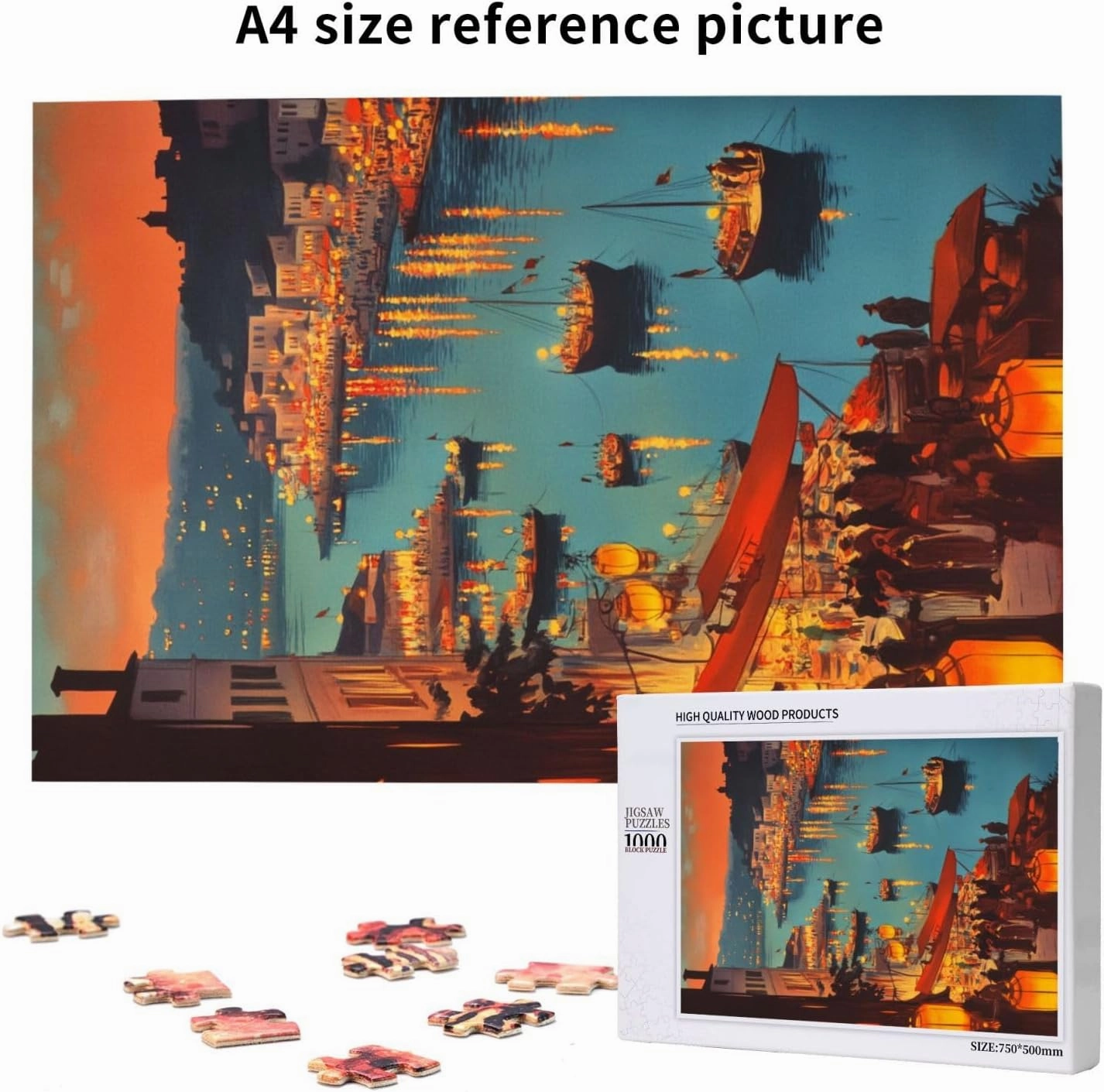 1000 Piece Wooden Jigsaw for Adults,Urban Waterway Sailing Puzzle，Challenging City River & Boat Landscape Art，Pieces Fit Together Perfectly,Enjoy Solving Process,Gifts fro Friends