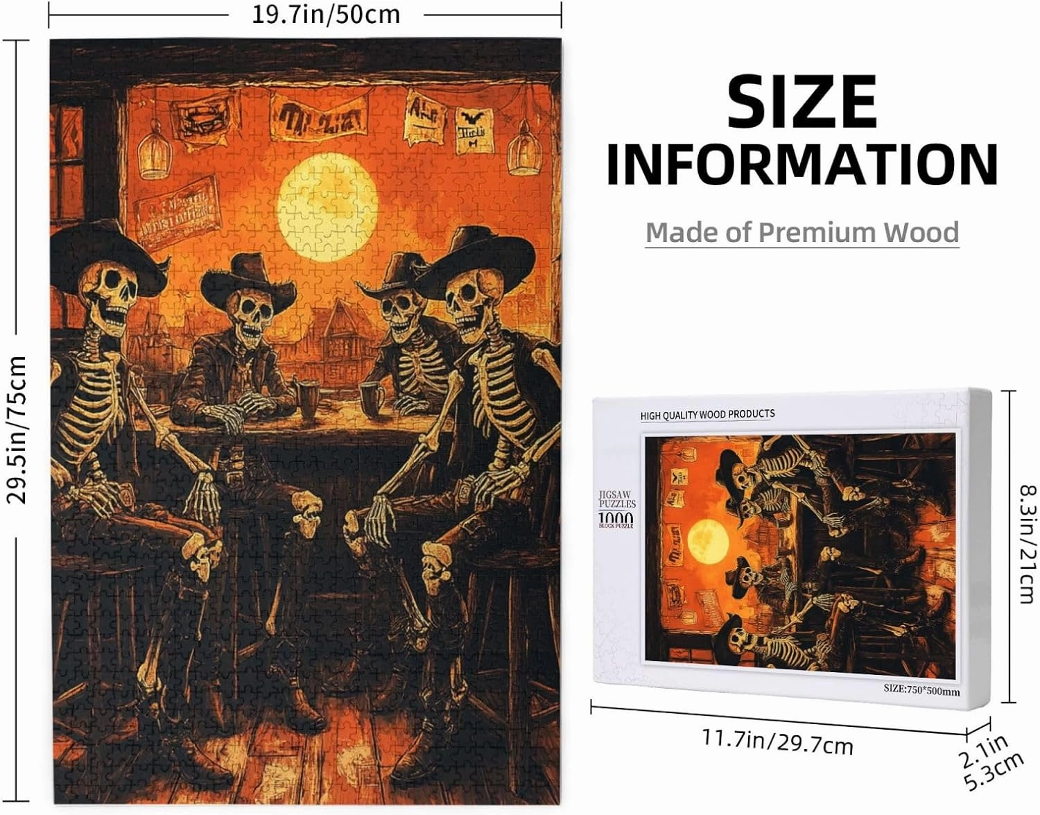 1000 Piece Wooden Puzzle for Adults,Skeletal Partying at Sunset Drinks Table,Macabre Desert Happy Hour Artwork,Brain Training Challenge,Stress Relief Activity,Eco-Friendly Pieces