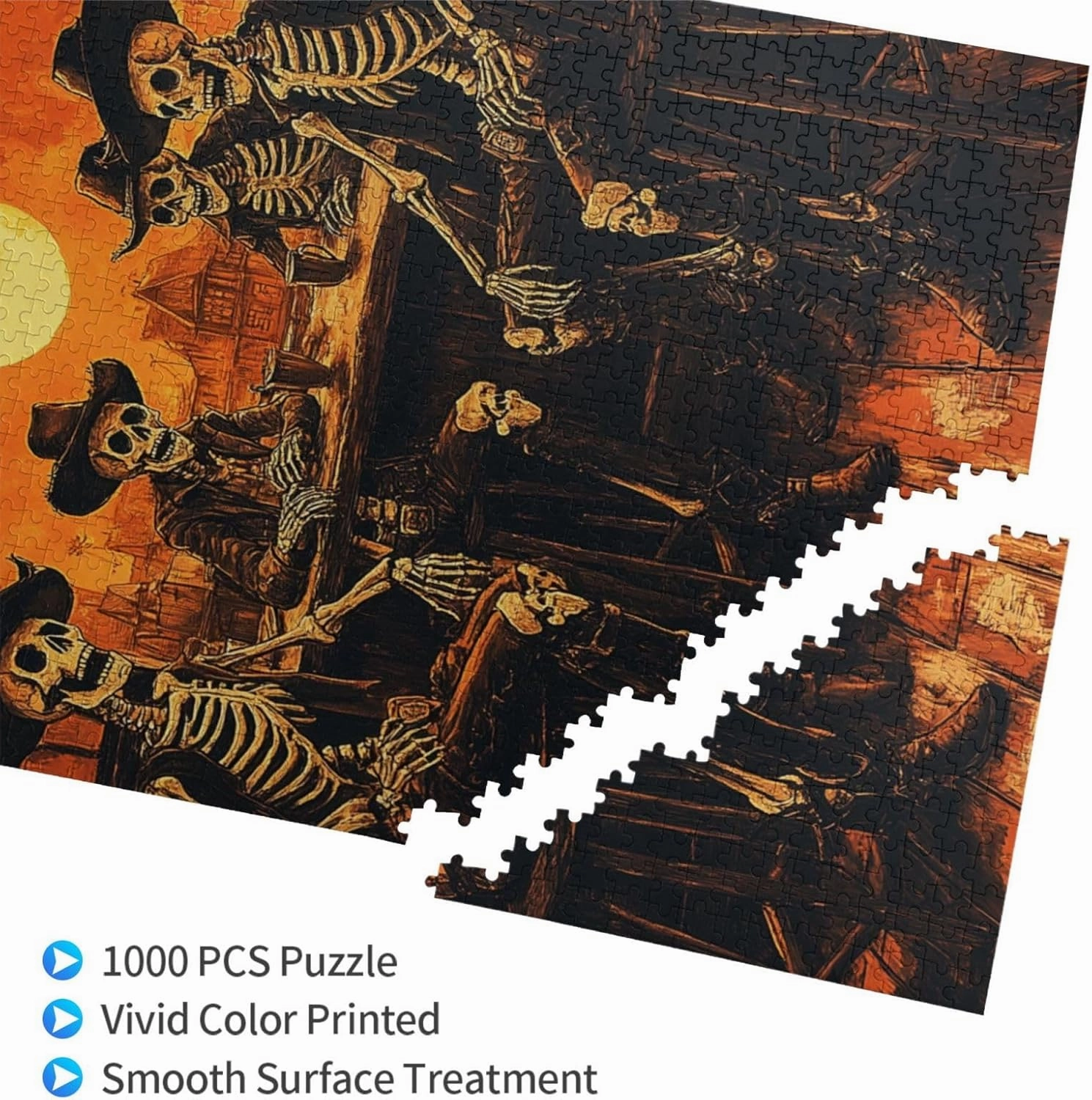 1000 Piece Wooden Puzzle for Adults,Skeletal Partying at Sunset Drinks Table,Macabre Desert Happy Hour Artwork,Brain Training Challenge,Stress Relief Activity,Eco-Friendly Pieces