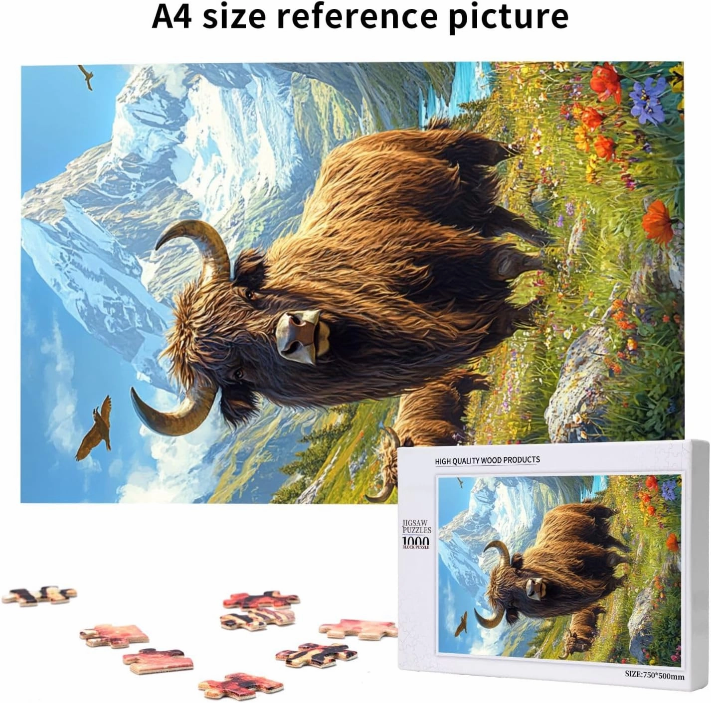 1000pcs Wooden Jigsaw Puzzle,Majestic Yak in Grassland,Stunningly Vibrant Colors,Rugged Stress Relief,Premium Cut,Enjoy The Solving Process,Ideal for Relaxation and Family Fun