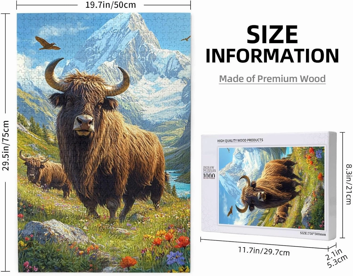 1000pcs Wooden Jigsaw Puzzle,Majestic Yak in Grassland,Stunningly Vibrant Colors,Rugged Stress Relief,Premium Cut,Enjoy The Solving Process,Ideal for Relaxation and Family Fun