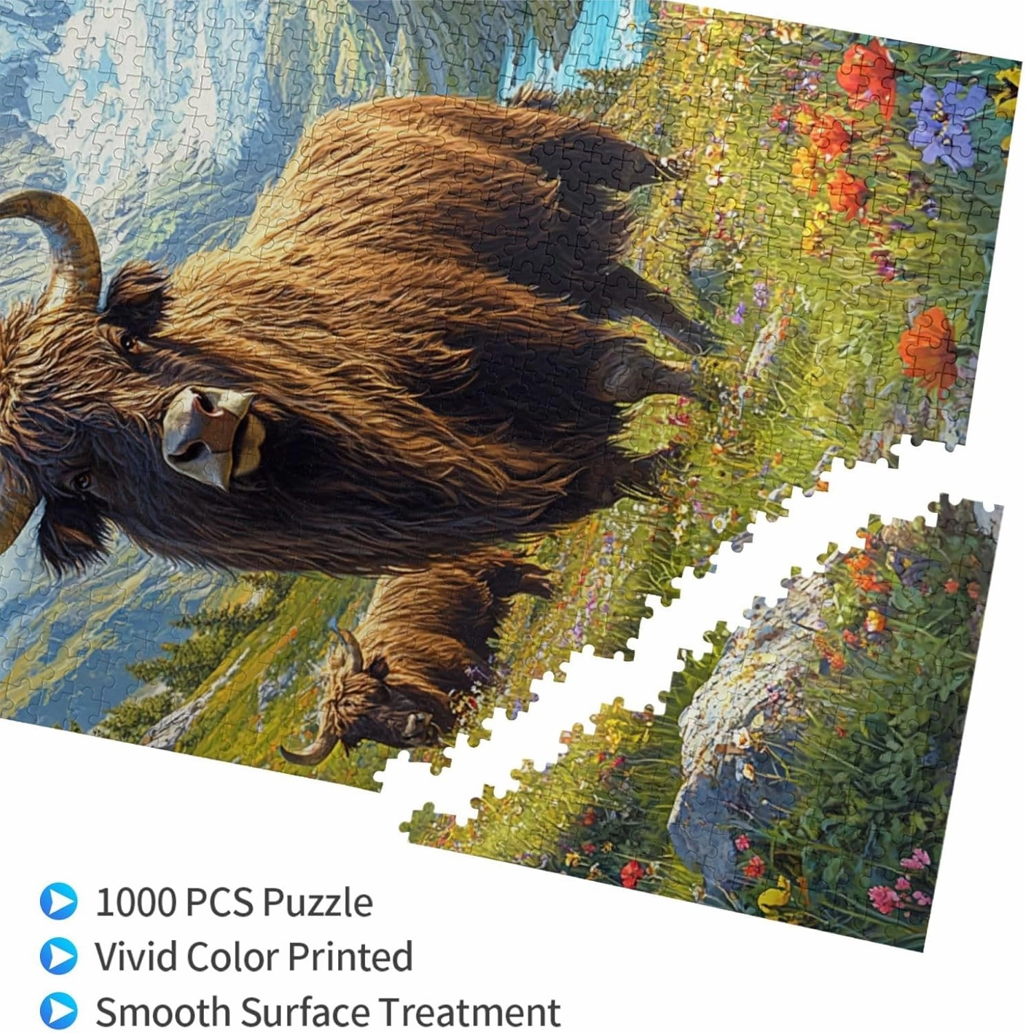 1000pcs Wooden Jigsaw Puzzle,Majestic Yak in Grassland,Stunningly Vibrant Colors,Rugged Stress Relief,Premium Cut,Enjoy The Solving Process,Ideal for Relaxation and Family Fun