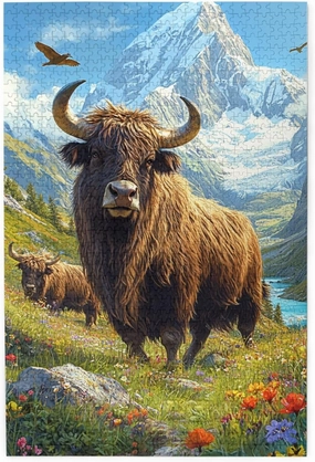 1000pcs Wooden Jigsaw Puzzle,Majestic Yak in Grassland,Stunningly Vibrant Colors,Rugged Stress Relief,Premium Cut,Enjoy The Solving Process,Ideal for Relaxation and Family Fun