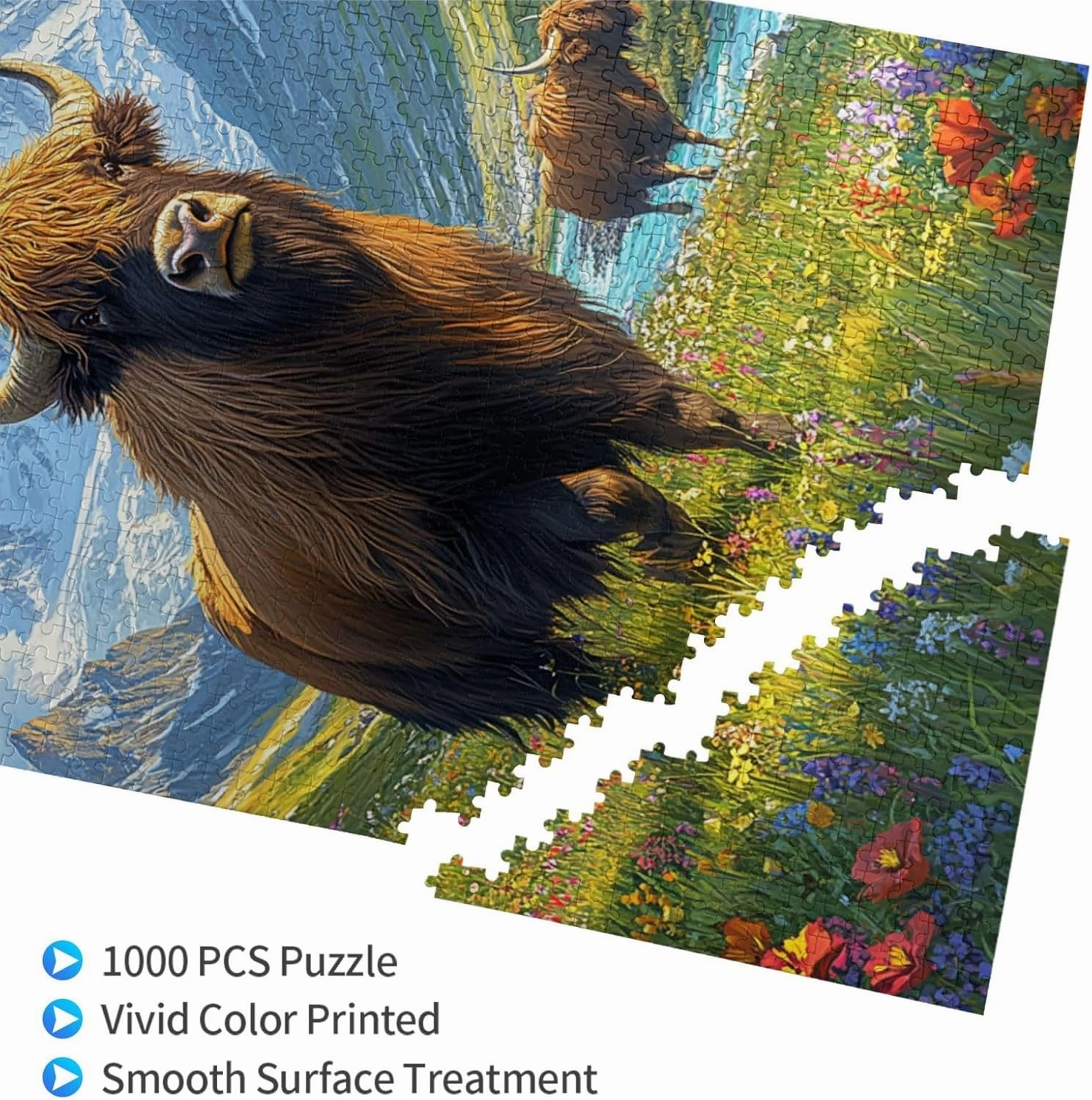 1000pcs Wooden Jigsaw Puzzle,Majestic Yak in Grassland,Stunningly Vibrant Colors,Rugged Stress Relief,Premium Cut,Ideal for Relaxation and Family Fun,Gifts for Family and Friends