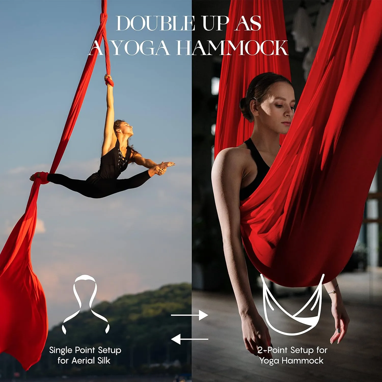 11 Yards Aerial Silks Kit - Durable Ariel Silks with Hardware, Swivel & Guide - Aerial Swing for Acrobatic Flying Yoga & All Levels (Aerial Yoga Hammock Aerial Rigging Point Up to 18ft)