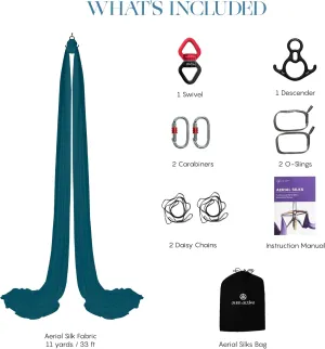 11 Yards Aerial Silks Kit - Durable Ariel Silks with Hardware, Swivel & Guide - Aerial Swing for Acrobatic Flying Yoga & All Levels (Aerial Yoga Hammock Aerial Rigging Point Up to 18ft)