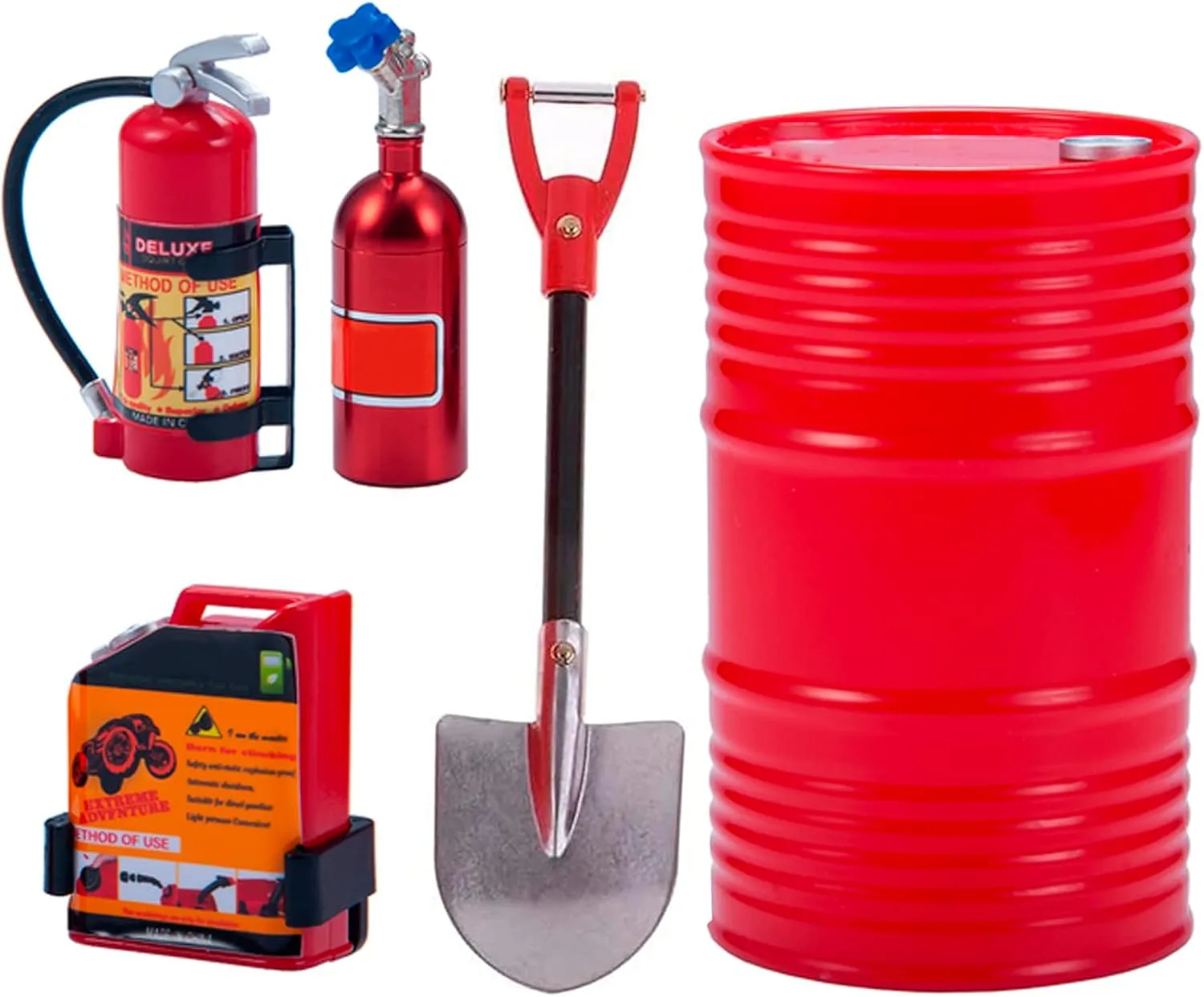 1/10 RC Crawler Decoration Simulated Mini Oil Drum Fuel Tank Nitrogen Cylinder Fire Extinguisher Shovel for 1:10 RC Car for TRX-4 TRX6 Axial SCX10 Vehicle Parts(Red)