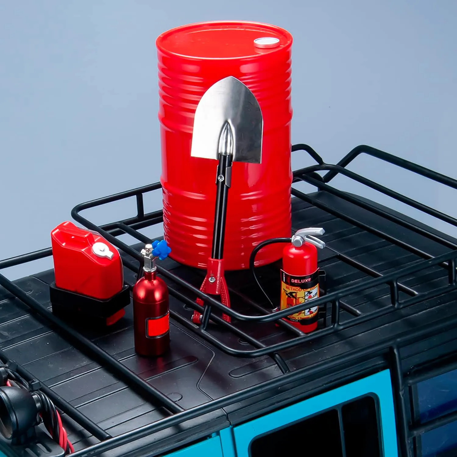 1/10 RC Crawler Decoration Simulated Mini Oil Drum Fuel Tank Nitrogen Cylinder Fire Extinguisher Shovel for 1:10 RC Car for TRX-4 TRX6 Axial SCX10 Vehicle Parts(Red)