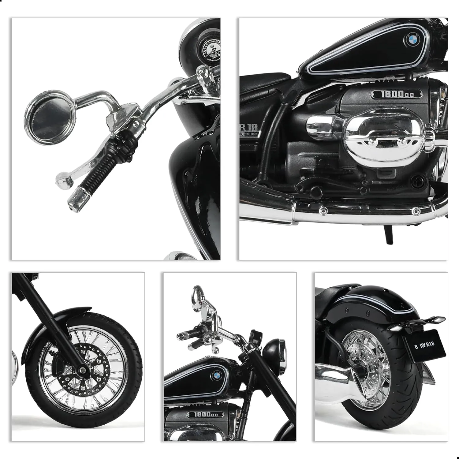 1/12 Motorcycle Model Toy for BMW R18 Alloy Die-cast Motorcycle Model for Welly No Assembly Required Mini Racing Moto Collection Gift for Adult （Black）