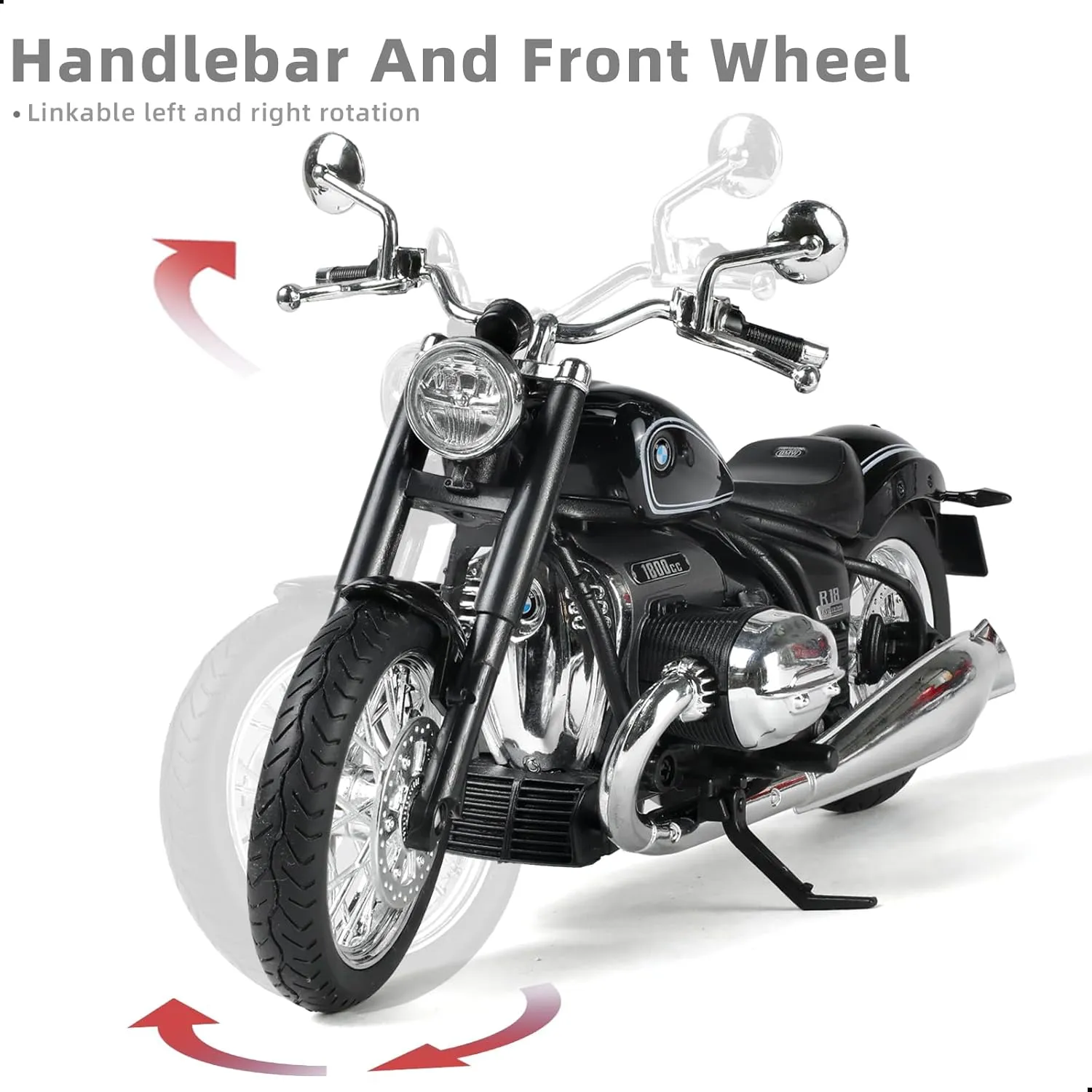 1/12 Motorcycle Model Toy for BMW R18 Alloy Die-cast Motorcycle Model for Welly No Assembly Required Mini Racing Moto Collection Gift for Adult （Black）