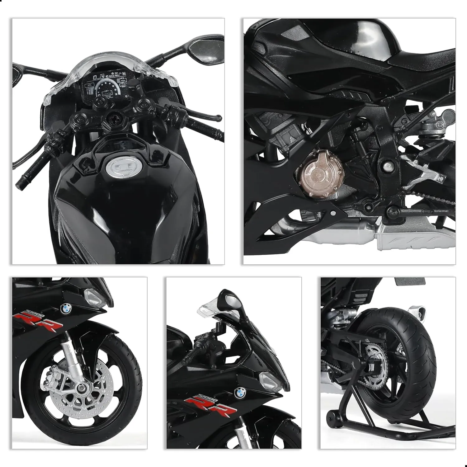 1/12 Motorcycle Model Toy for BMW S1000RR Alloy Die-cast Motorcycle Model for Welly No Assembly Required Mini Racing Moto Collection Gift for Adult （Black）