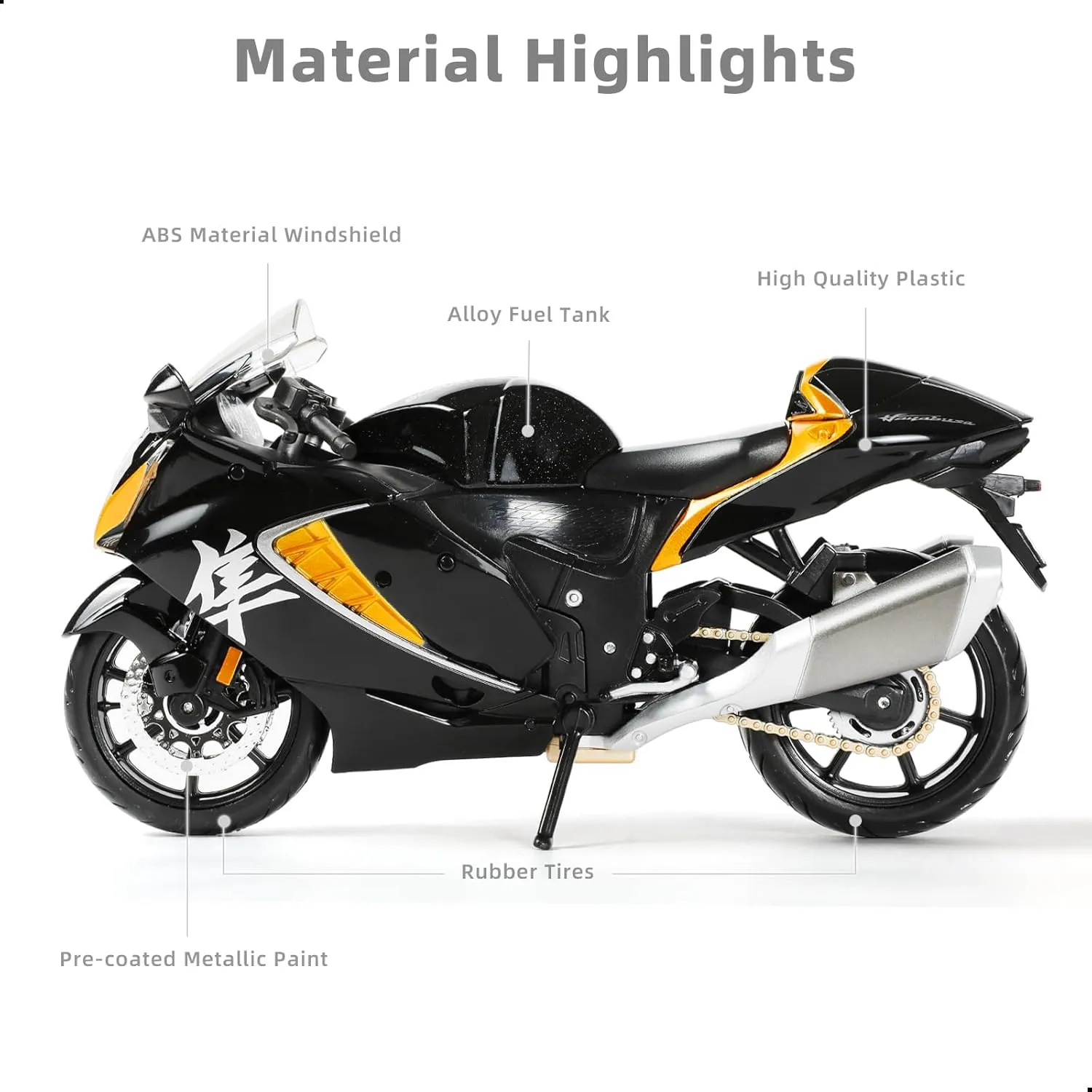 1:12 Motorcycle Model Toy for Suzuki Hayabusa Metal Die-cast with Plastic Motorcycle Model for Maisto No Assembly Required Mini Finished Moto Gift for Adult（Black）