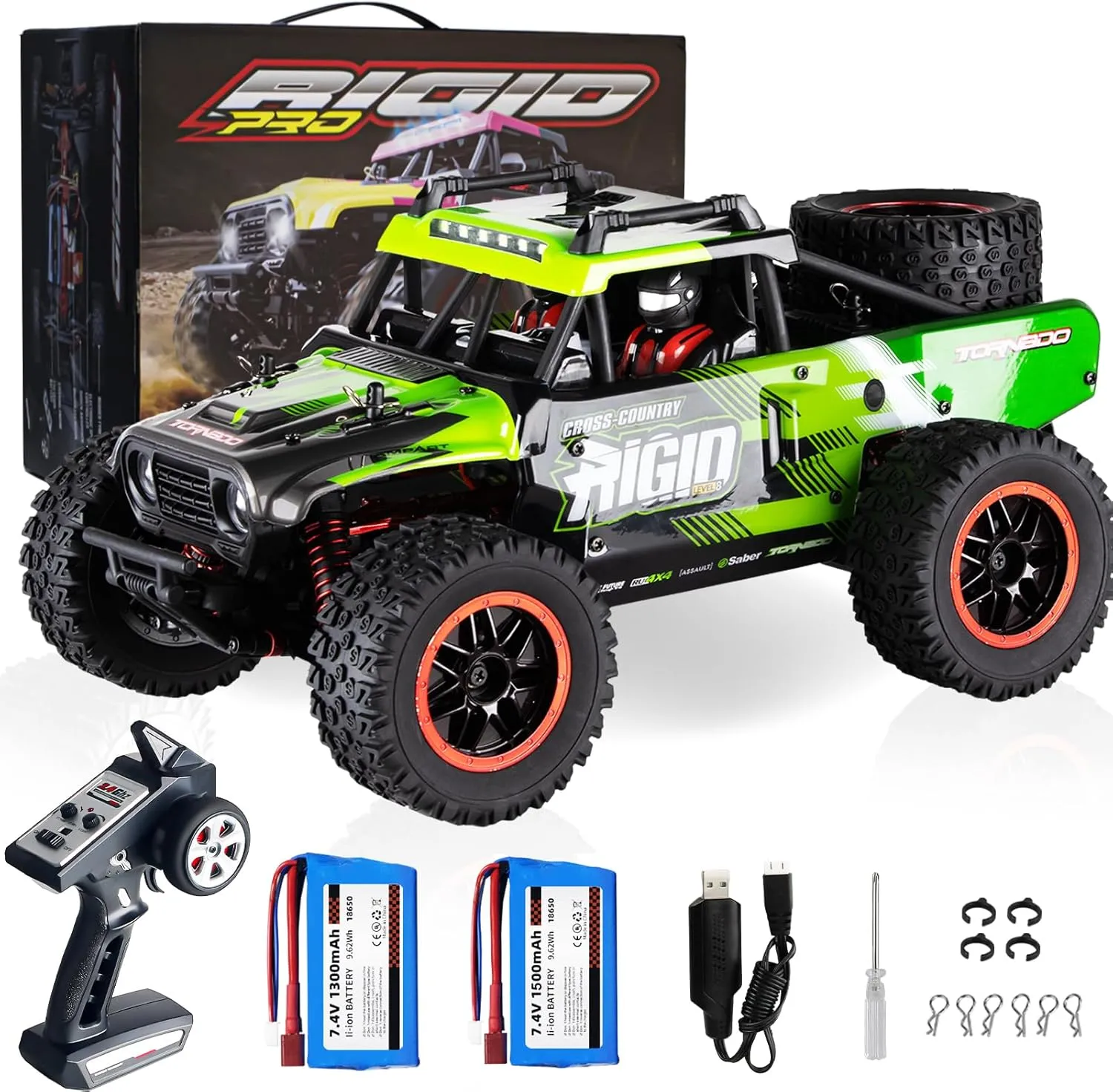1:14 RC Cars Fast 50 KMH Remote Control Car 4X4 RC Truck for Kids Adults Boys 2.4 GHz All Terrains RC Dune Buggy Off-Road RC Monster Truck Short Course Car with 2 Batteries (Green)