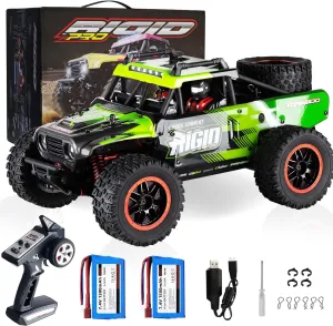 1:14 RC Cars Fast 50 KMH Remote Control Car 4X4 RC Truck for Kids Adults Boys 2.4 GHz All Terrains RC Dune Buggy Off-Road RC Monster Truck Short Course Car with 2 Batteries (Green)