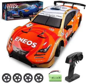 1:16 Proportional 4WD RC Racing Car with LED Lights, 30KM/H High Speed Remote Control Drift Racing Car with Additional Tires for Adults