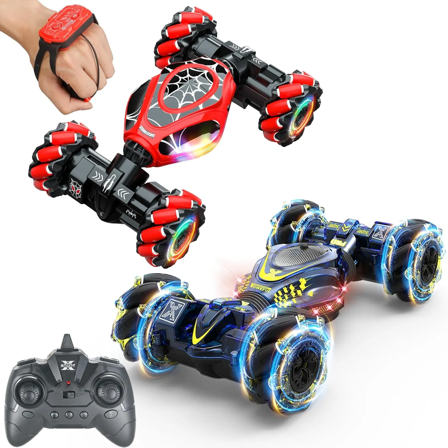 1:18 VS 1:24 Scale 2PCS Gesture RC Car for Boys Girls 6-12 Year 4WD Remote Control Car with Light Music for Kids Toy Birthday Xmas Gift
