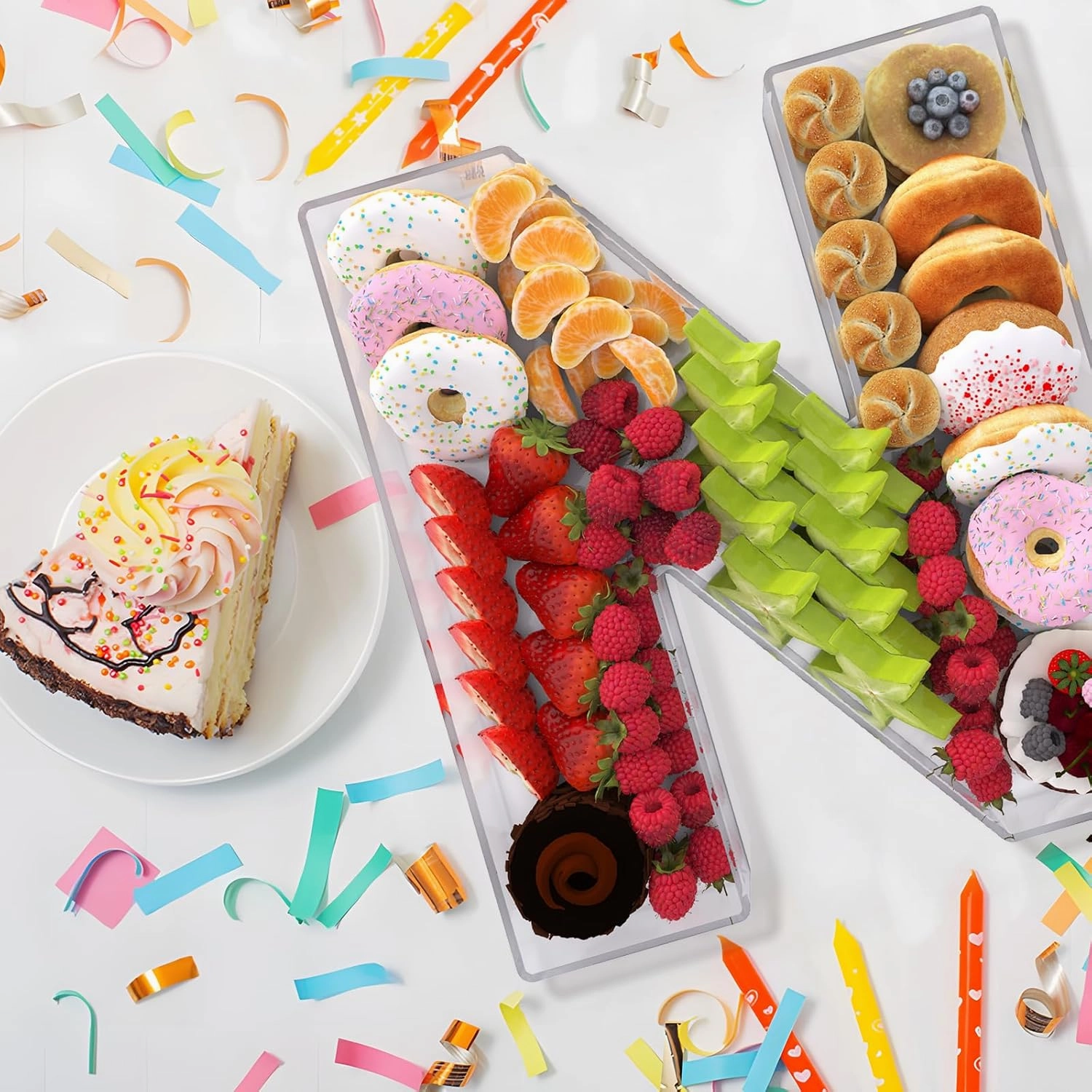 11" Acrylic Letter Charcuterie Box, Reusable Fillable Alphabet Number Shaped Form Tray for Birthday Anniversaries, Party Decorative Serving Plates Display Candy Cake (T)