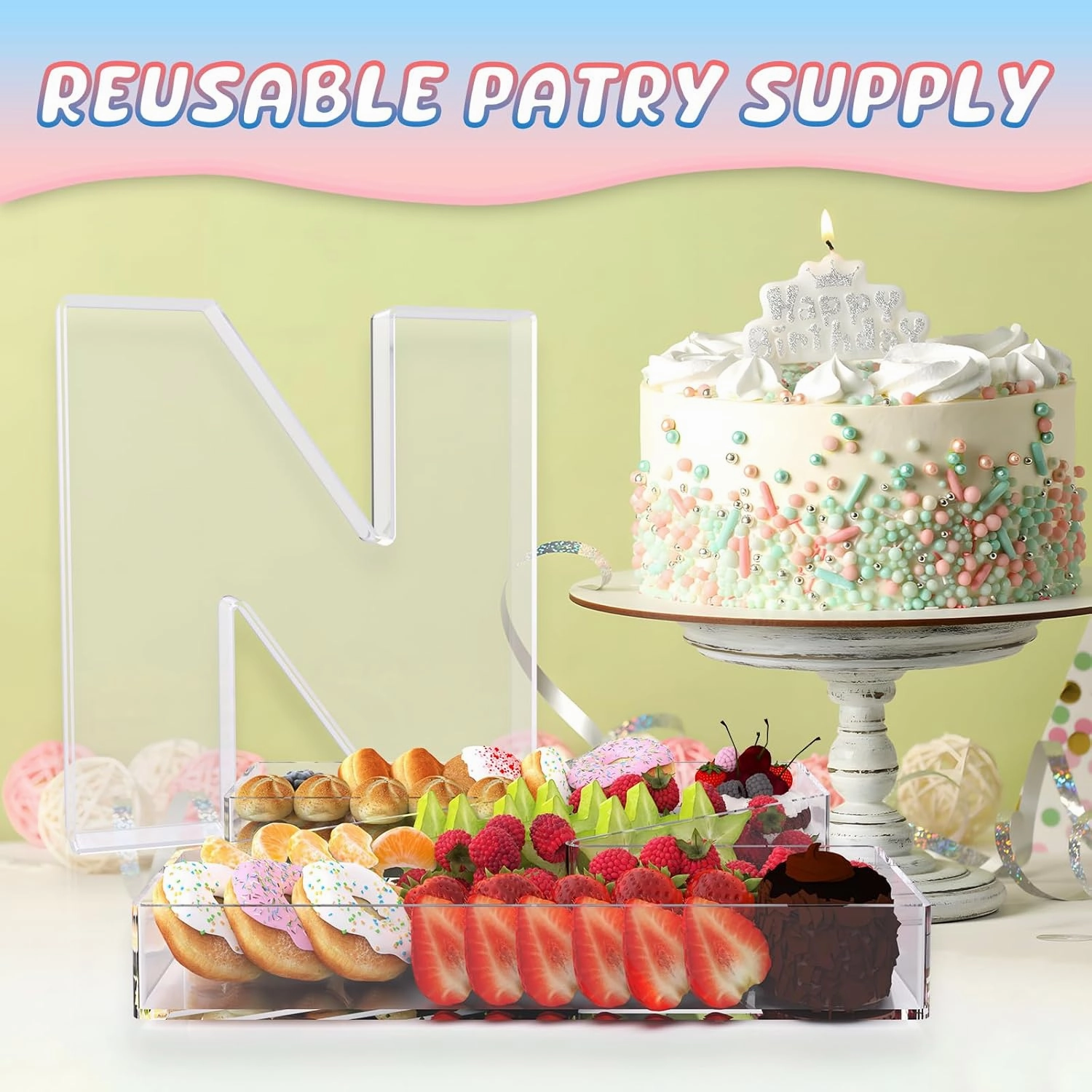11" Acrylic Letter Charcuterie Box, Reusable Fillable Alphabet Number Shaped Form Tray for Birthday Anniversaries, Party Decorative Serving Plates Display Candy Cake (T)