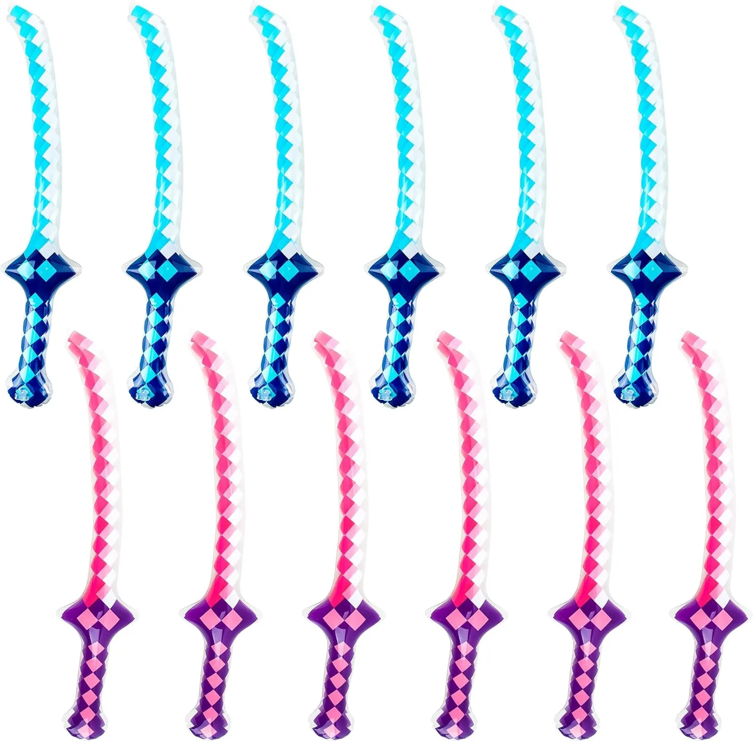 12 Pack Inflatable Pixel Swords Blow up Weapons Swords Set for Kids Birthday Halloween Theme Party Supplies, 2 Colors