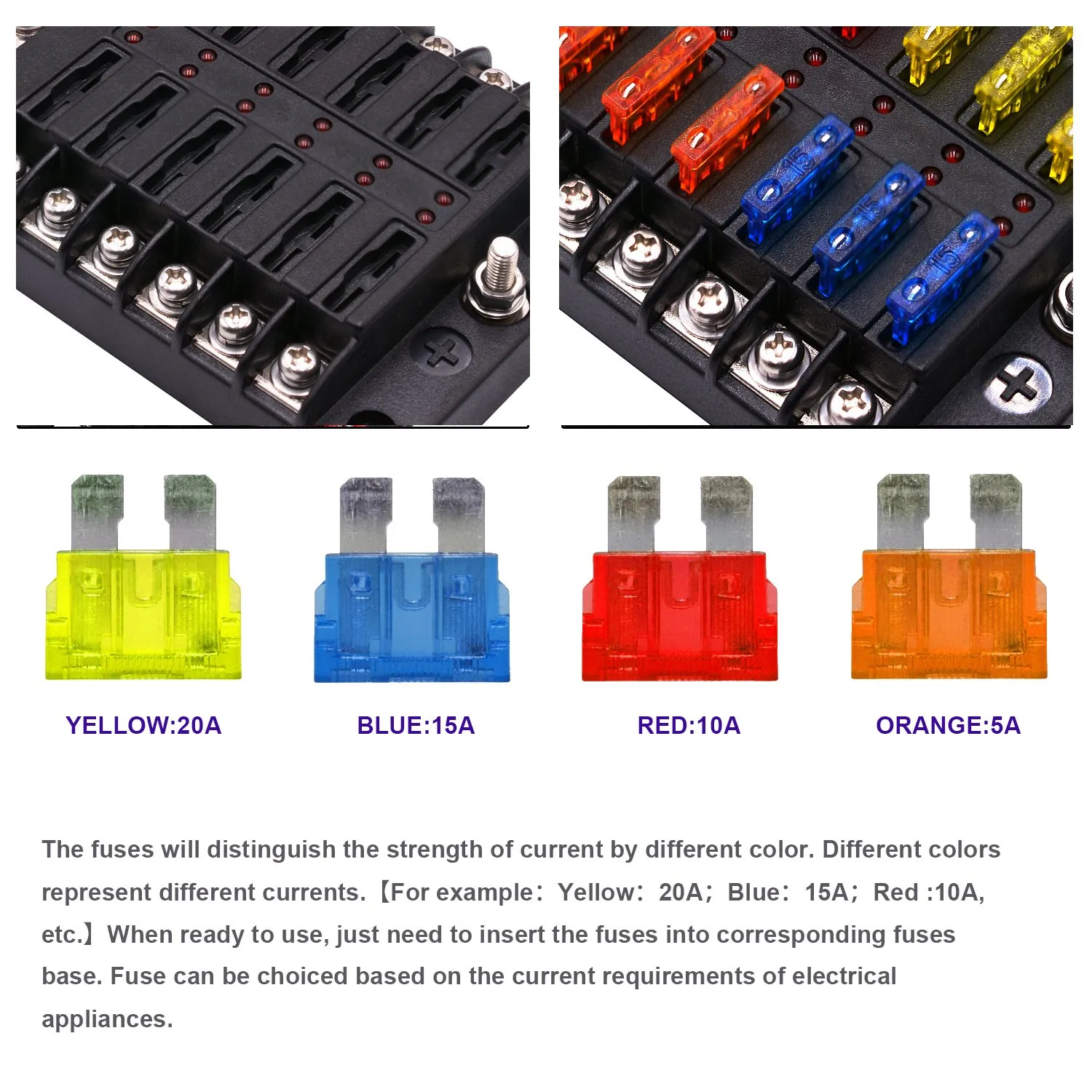 12 Way Blade Fuse Box Fuse Box Holder Standard Circuit Fuse Holder Box Block with LED Light Indication & Protection Cover for Car Boat Marine Trike Car Truck Vehicle SUV Yacht RV
