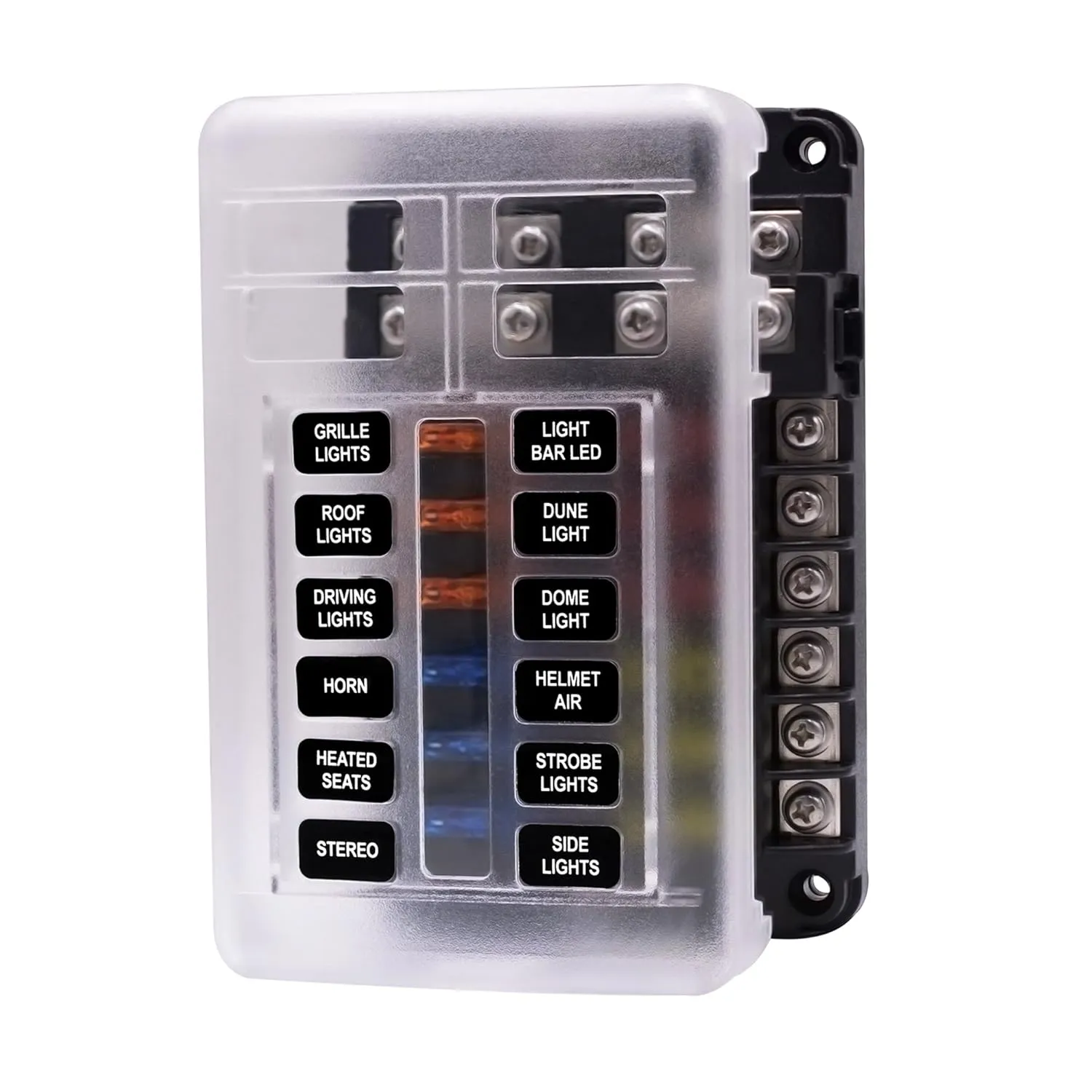 12 Way Blade Fuse Box Fuse Box Holder Standard Circuit Fuse Holder Box Block with LED Light Indication & Protection Cover for Car Boat Marine Trike Car Truck Vehicle SUV Yacht RV